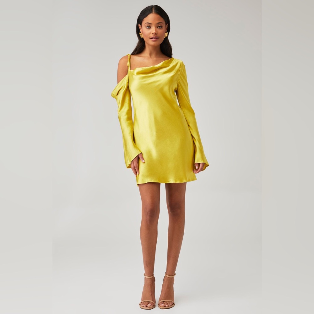 Shona Joy Sofia Asymmetrical Long Sleeve Mini Dress – Lime size US 10